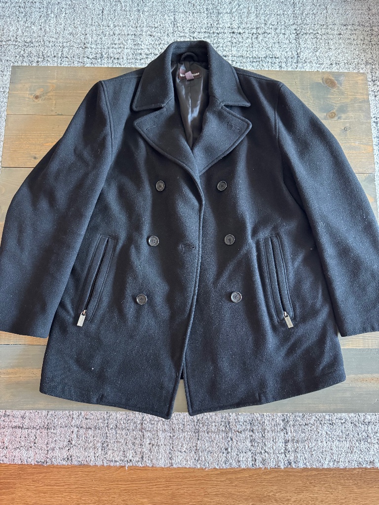 Michael Kors Men’s Black Wool Blend Peacoat Double Breasted Coat Size M